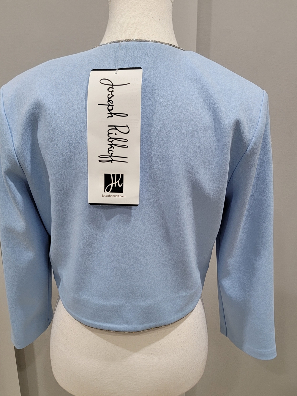 Joseph Ribkoff Light Blue Cropped Open-Front Jacket with Silver Trim - Picture 5 of 7